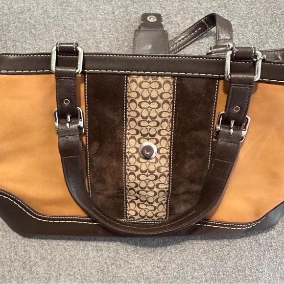 Coach Hamptons Carryall F11345 Brown & Tan Leather Satchel Tote - Picture 4 of 8